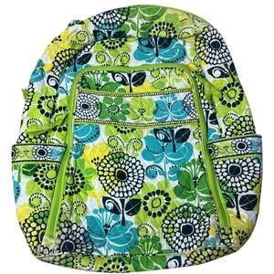 Vera Bradley Backpack Bag Womens Medium Green Quilted Floral Travel School Print